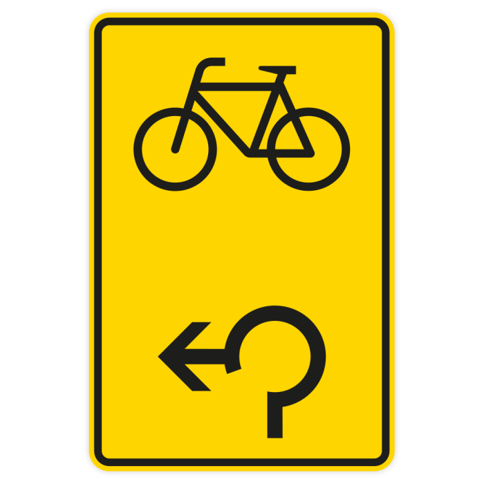 Verkehrszeichen StVO, Vorwegweiser für Radverkehr im Kreisverkehr, linksweisend, VZ 442-17