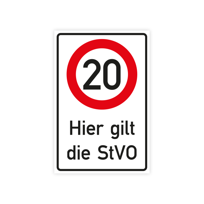 Verkehrszeichen Kombischild 20 km/h - Hier gilt die StVO, Aluminium reflektierend,