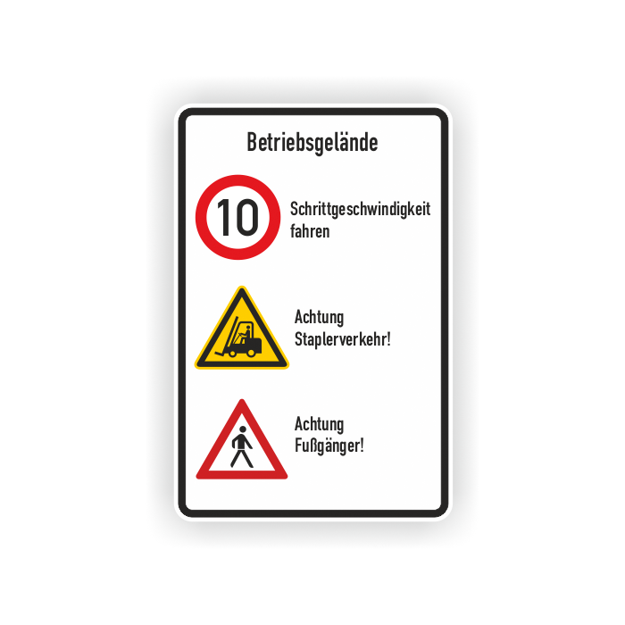 Kombischild Betriebsgelände, 10 km/h+Stapler+ Fußgänger, Aluminium, reflektierend, 600 x 900 mm