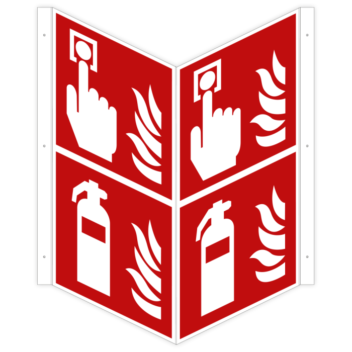 Winkelschild Brandmelder / Feuerlöscher ASR A1.3, ISO 7010, Kunststoff