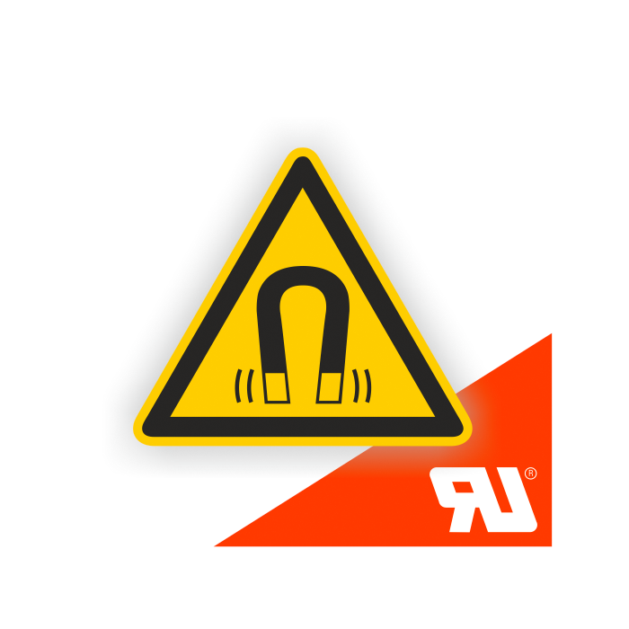 Warnzeichen, Warnung vor magnetischem Feld, UL-zertifiziert,DIN EN ISO 7010, Folie, SL = 50 mm