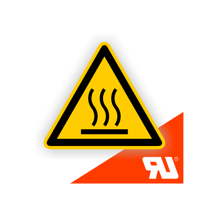 Warnzeichen, Warnung vor heißer Oberfläche, UL-zertifiziert,DIN EN ISO 7010, Folie, SL = 50 mm