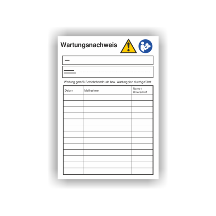 Wartungsnachweis, Karton 250g/m²