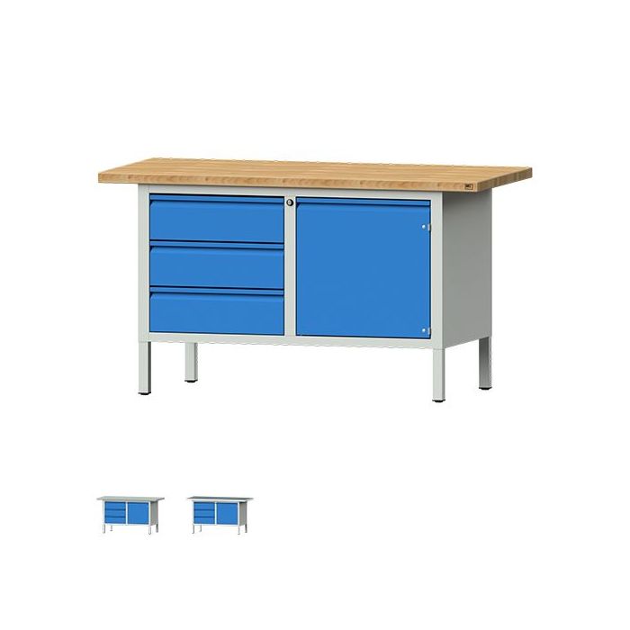 ANKE Kastenwerkbank Modell 106 E, 1500x700x840, 3 Schubladen, 1 Tür, blau