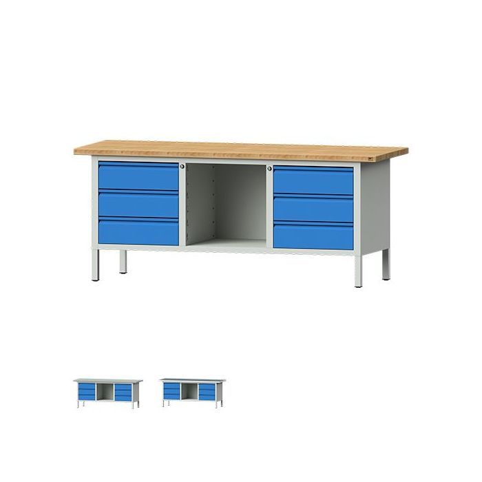 ANKE Kastenwerkbank Modell 120 E, 2000x700x840, 6 Schubladen, offenes Fach