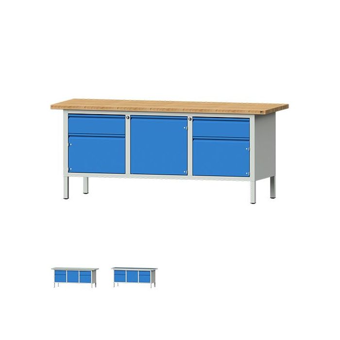 ANKE Kastenwerkbank Modell 121 E, 2000x700x840, 2 Schubladen, 3 Türen, blau