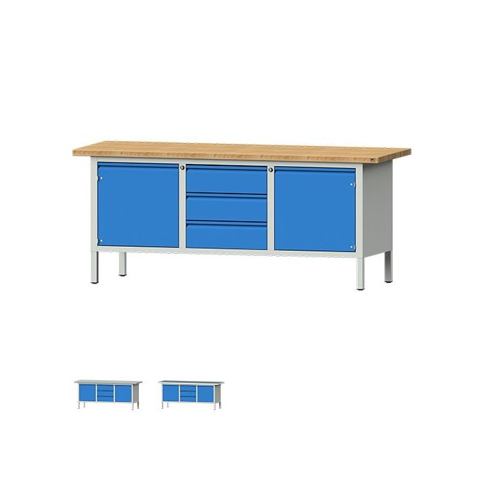 ANKE Kastenwerkbank Modell 122 E, 2000x700x840, 3 Schubladen, 2 Türen, blau