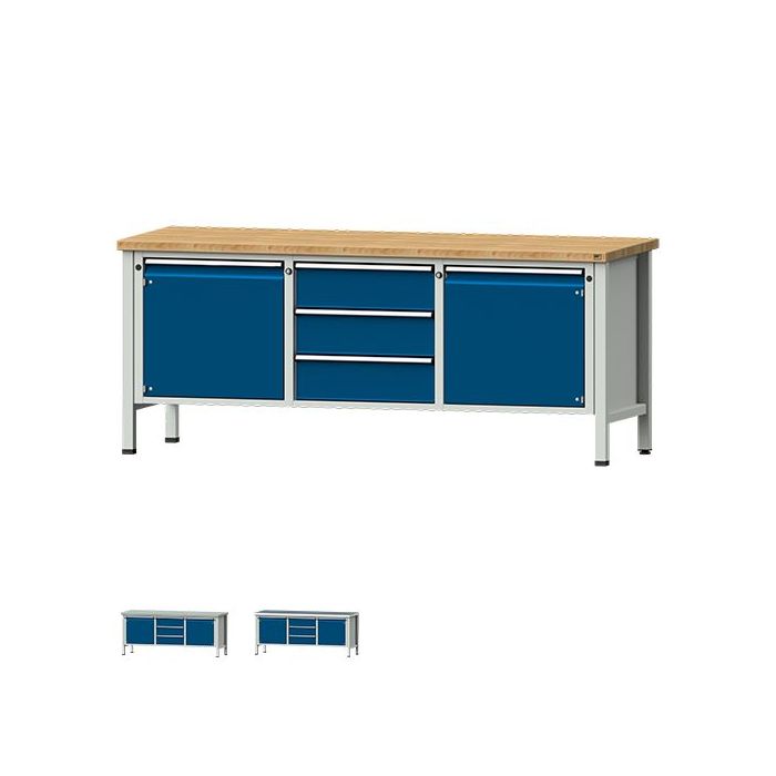ANKE Kastenwerkbank Modell 122 V, 3 Schubladen, 2 Türen, blau