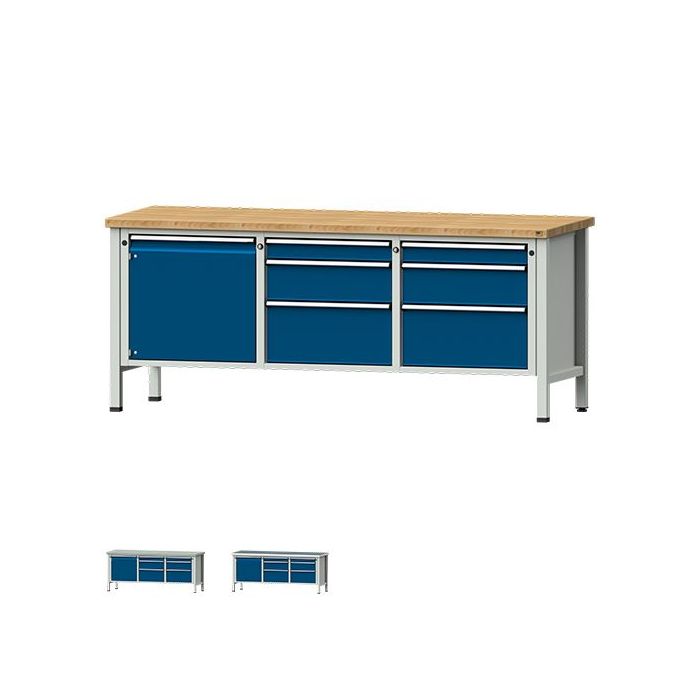 ANKE Kastenwerkbank Modell 125 V, 6 Schubladen, 1 Tür, blau