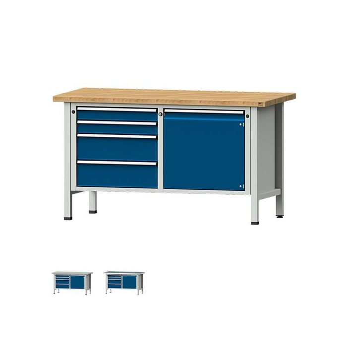 ANKE Kastenwerkbank Modell 131 V, 4 Schubladen, 1 Tür, blau