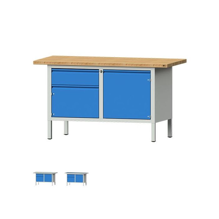 ANKE Kastenwerkbank Modell 132 E, 1 Schublade, 2 Türen, blau