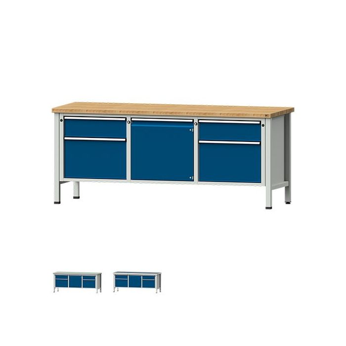 ANKE Kastenwerkbank Modell 221 V, 4 Schubladen, 1 Tür, blau