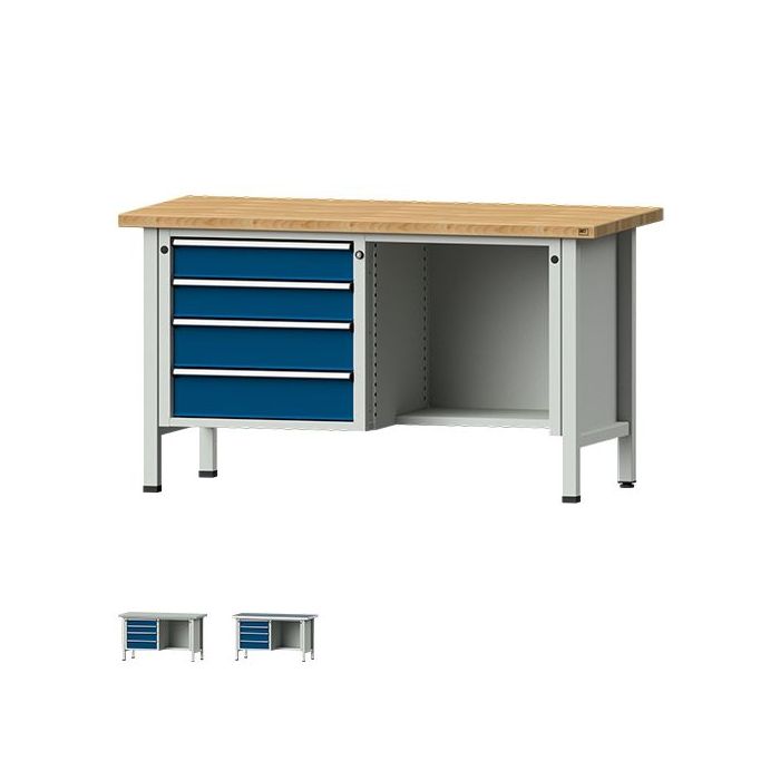 ANKE Kastenwerkbank Modell 347 V, 4 Schubladen, offenes Fach, blau