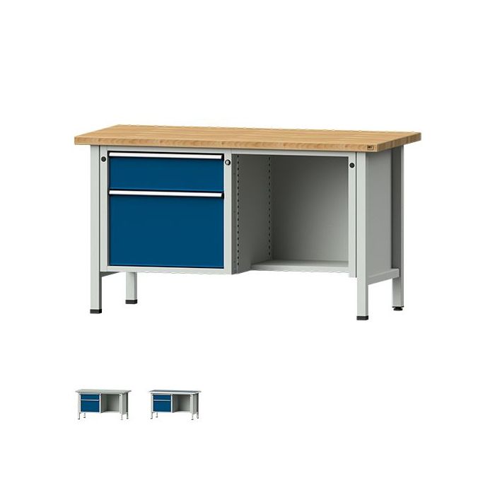 ANKE Kastenwerkbank Modell 409 V, 2 Schubladen, offenes Fach, blau