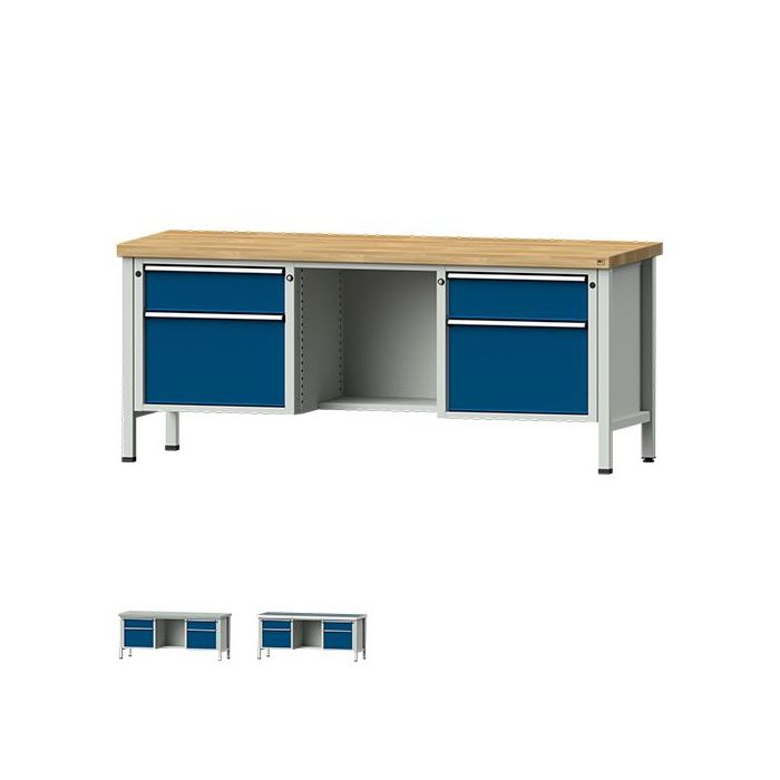 ANKE Kastenwerkbank Modell 419 V, 4 Schubladen, offenes Fach, blau