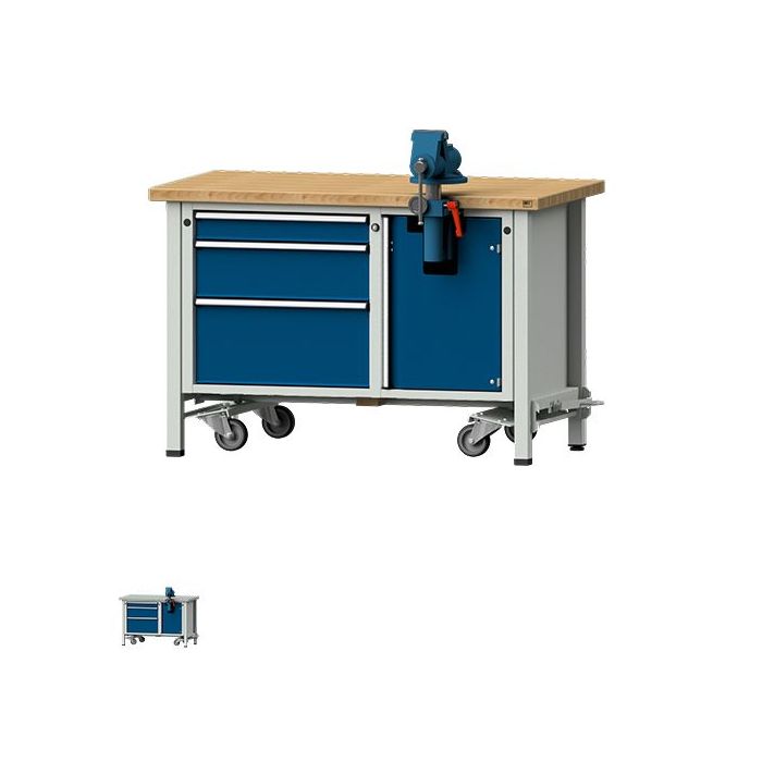 ANKE Montagewerkbank Modell 704 V, Schraubstock, fahrbar, 3 Schubladen