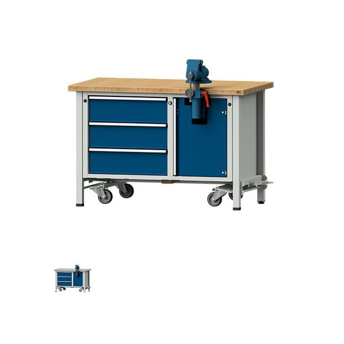 ANKE Montagewerkbank Modell 706 V, Schraubstock, fahrbar, 3 Schubladen