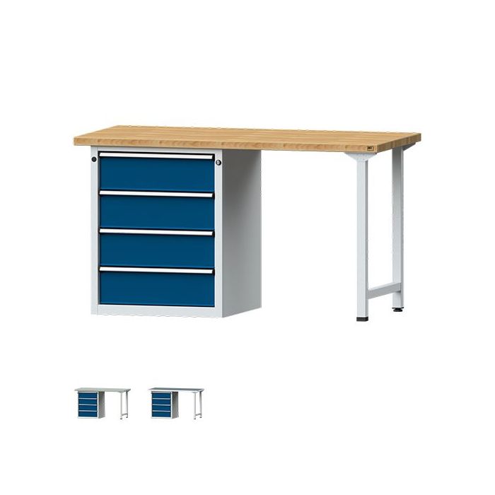 ANKE Kombiwerkbank Modell 808 V, Sockelschrank, 4 Schubladen, blau