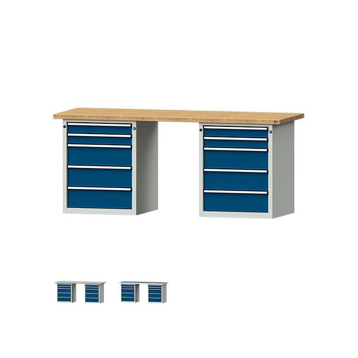 ANKE Kombiwerkbank Modell 850 V, Sockelschrank, 10 Schubladen, blau