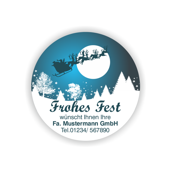 Weihnachtsaufkleber Frohes Fest mit Rentierschlitten, 100 Stück/VE