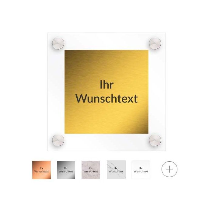 Türschild QUARZ, versch. Farben auf Acrylglas mit Ihrem Wunschlayout, 4 Wandhalter, 148 x 148 mm