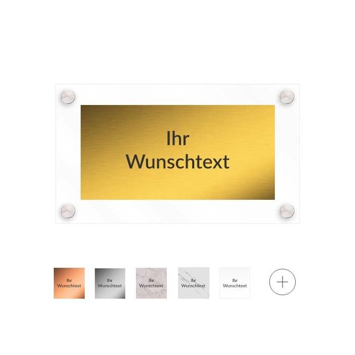 Türschild QUARZ, versch. Farben auf Acrylglas mit Ihrem Wunschlayout, 4 Wandhalter, 340 x 190 mm