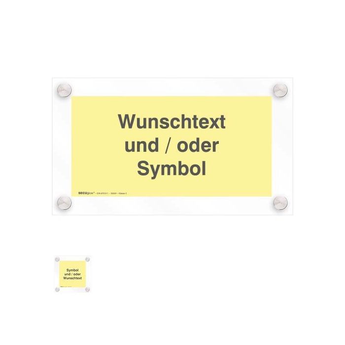 Wandschild mit Piktogramm o. Text nach Wunsch SECUglow 185, auf Acrylträger