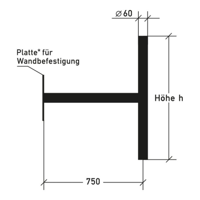Ausleger für Wandbefestigung, 1100 mm, vertikale Schildbefestigung, Ø 60,3 mm, aus Stahl