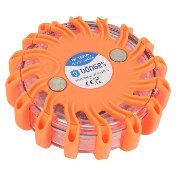Dönges Notfallleuchte Flare, orange, Ø 105 mm, Akku-Version, 16 LED, 9 Funktionen