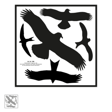 Piktogrammset für Glasflächen, 5 versch. Vögel, Aufkl. a. Bogen, Folie, 340 x 340 mm