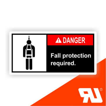 Gerätekennzeichen, Fall protection required, UL-zertifiziert, nach ANSI Z535, Folie