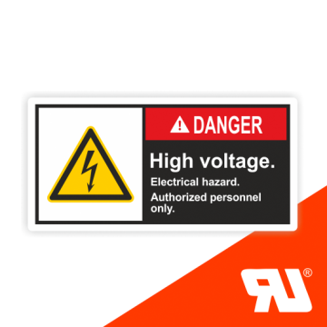 Gerätekennzeichen, High voltage.Electric. hazard, UL-zertifiziert, nach ANSI Z535, Folie
