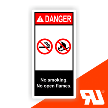 Gerätekennzeichen, DANGER No smoking., UL-zertifiziert, nach ANSI Z535, Folie
