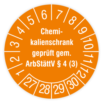 Prüfplakette, Chemiekalienschrank geprüft, 2027 gem. ArbStättV §4 (3), verschiedene Ausführungen