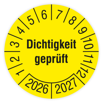 Prüfplakette, Dichtigkeit geprüft, 2026, verschiedene Ausführungen