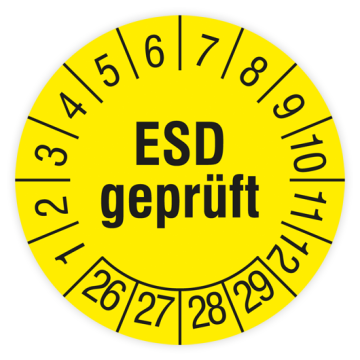 Prüfplakette, ESD geprüft, Jahr 2026, verschiedene Ausführungen