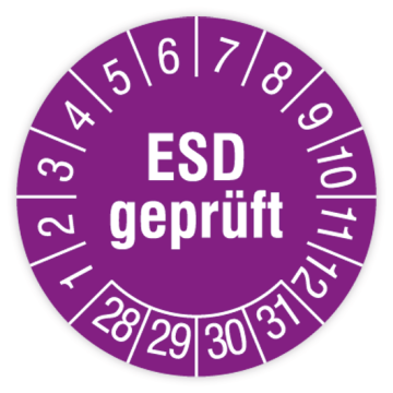 Prüfplakette, ESD geprüft, Jahr 2028 - 2031, verschiedene Ausführungen
