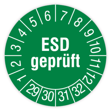 Prüfplakette, ESD geprüft, Jahr 2029 - 2032, in verschiedenen Ausführungen