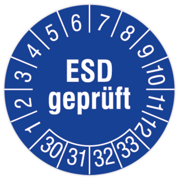 Prüfplakette, ESD geprüft, Jahr 2030 - 2033, in verschiedenen Ausführungen