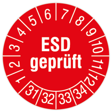 Prüfplakette, ESD geprüft, Jahr 2031 - 2034, Ø 30 mm