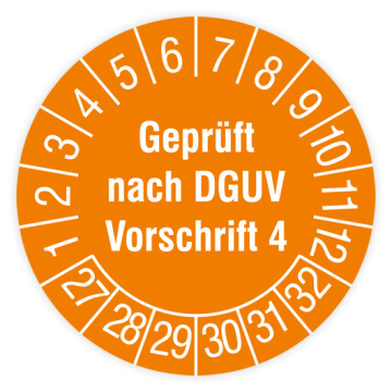 Prüfplakette, Geprüft nach DGUV Vorschrift 4, 2027, verschiedene Ausführungen
