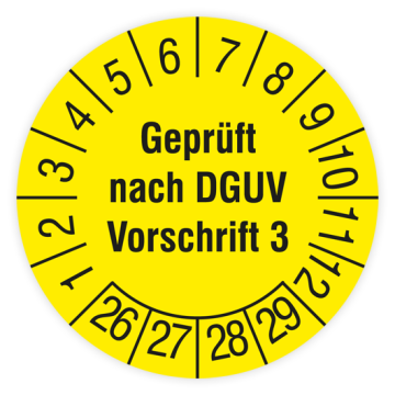Prüfplakette, Geprüft nach DGUV Vorschrift 3, 2026, verschiedene Ausführungen
