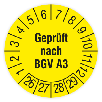 Prüfplakette, Geprüft nach BGV A3, 2026, verschiedene Ausführungen