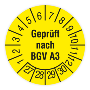 Prüfplakette, Geprüft nach BGV A3, 2027, verschiedene Ausführungen