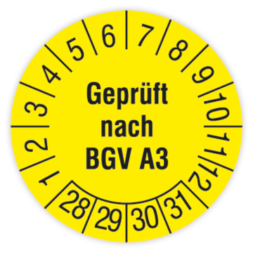 Prüfplakette, Geprüft nach BGV A3, 2028 - 2031, verschiedene Ausführungen