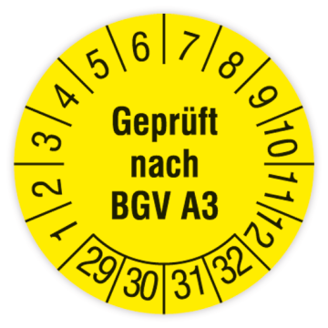 Prüfplakette, Geprüft nach BGV A3, 2029 - 2032, auf Rolle, in verschiedenen Ausführungen