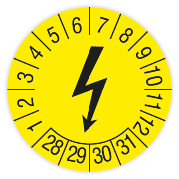 Prüfplakette, Elektrogerät, 2028 - 2031, verschiedene Ausführungen