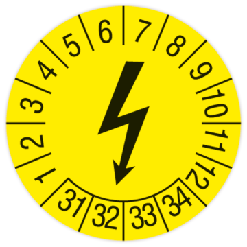 Prüfplakette, Elektrogerät, 2031 - 2034, Standard- /Dokumentenfolie, Ø 12,5 20 oder 30 mm