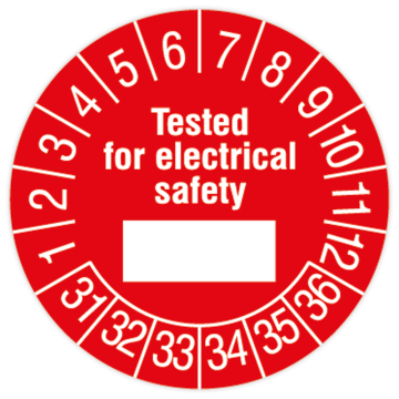 Prüfplakette, Tested for electrical safety, 2031 - 2036, Standardfolie, Ø 30 mm