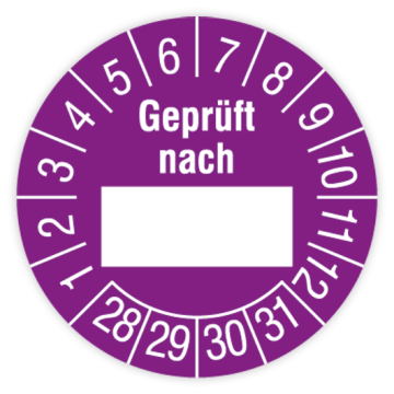 Prüfplakette, Geprüft nach…, 2028 - 2031, verschiedene Ausführungen